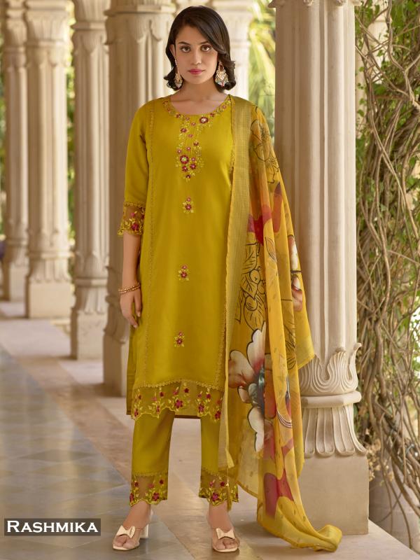 Rashmika 01 Roman Silk Designer Kurti Bottom With Dupatta